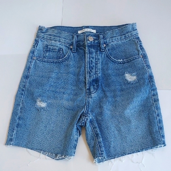 PacSun Pants - Ladies Pacsun Blue Denim Distressed Button Fly 5.5" Inseam Dad Shorts Size 24